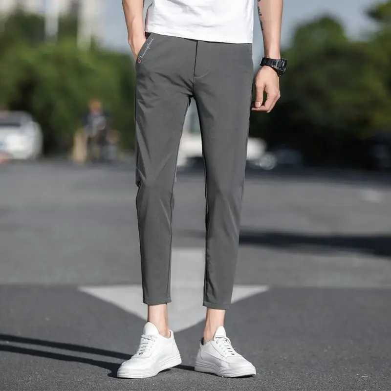 Ankle Length Ice Silk Men Trousers Korean Thin Summer Casual Stretch Suit Pants Chandals Man Formal 2024 New Clothes H36 W250225
