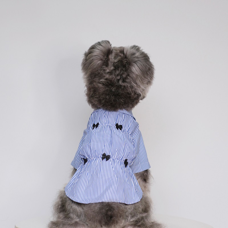 Spring Summer Dog Love T shirt Blue White Stripe Thin Dog Shirt Bowknot Patten In Good Quality