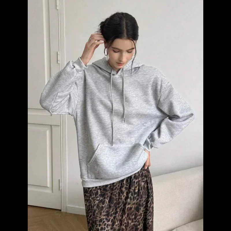 2025 Women Oversized Fleece Hoodies Female Long Sleeve Hooded Sweatshirt with Pentagram Leopard Print Casual Loose Pullover 250225