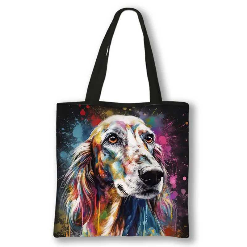 Watercolor graffiti dog print shoulder bag womens corgi Dalmatian handbag large capacity handbag reusable shopping bag gift Z250224
