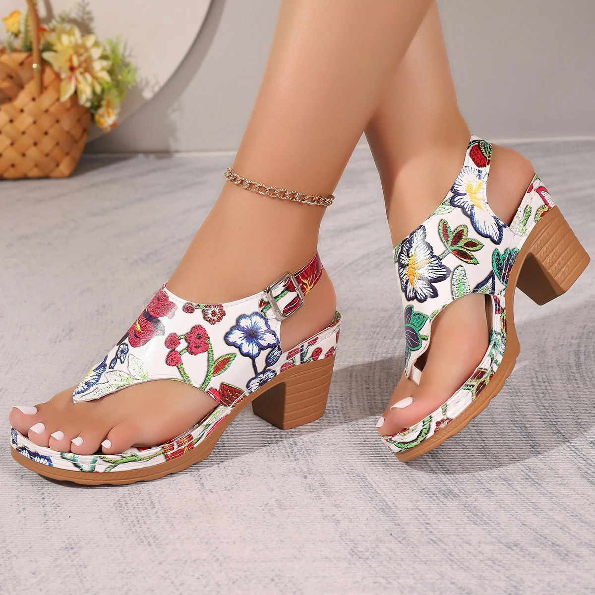 Women Sandals 2024 Trend Chunky Women Sandals Mid Heels Fashion Shoes Summer Dress Pumps Casual Shoes Women Sandals 250224