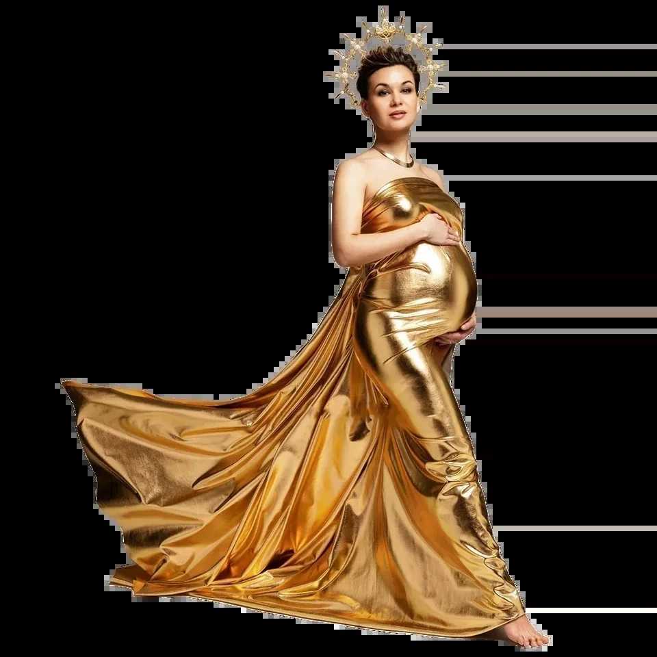Golden Maternity Photography Props Wrap Cloth Dress Background For Photoshoot Of Pregnant Women Silver Shiny Stretch Fabric X250224