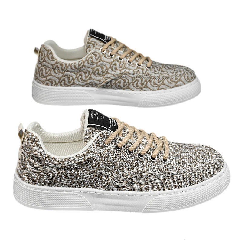 Canvas shoes for men's low cut summer 2024 new niche low cut printed board shoes for men's thick soled sports and casual trendy shoes