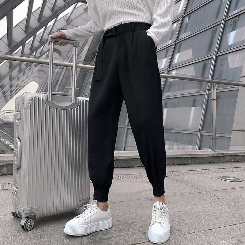 Korean Fashion Casual Suit Pants 2024 Spring New Men Slim Fit Classic Harem Pants Simple Wild Vintage Loose Solid Black Trousers W250225