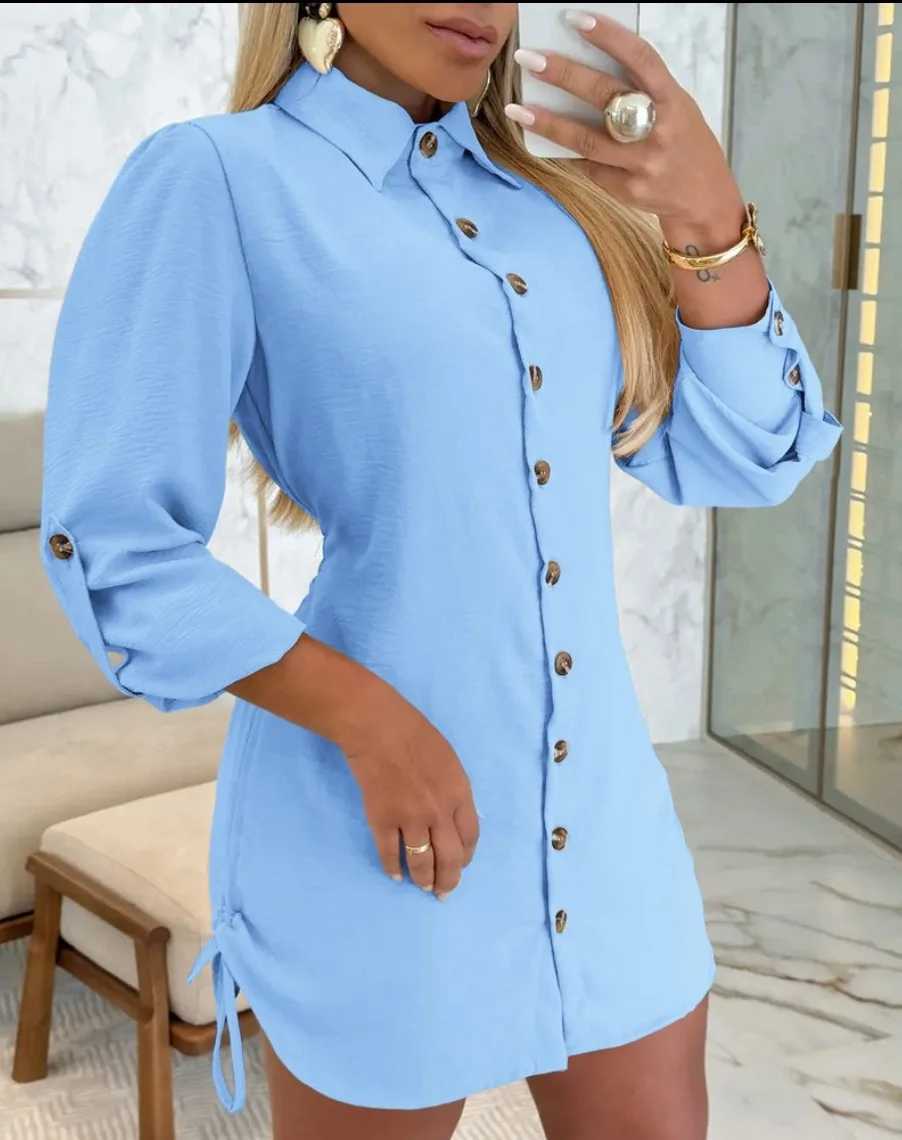 Womens Fashion Summer Minimalist V-neck Button Up Dress Woman Cotton Linen White Short Swed Pocket Casual Loose Shirt DressXJ250224