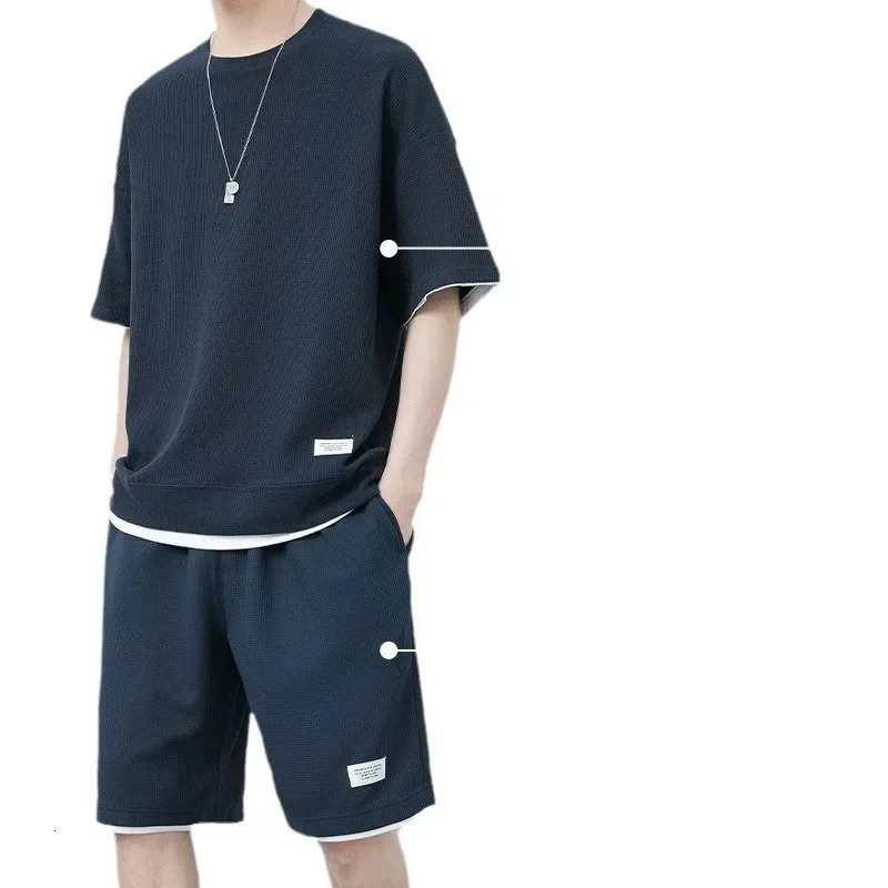 Mens Ice Silk Short Sleeve T-Shirt Sport Suit Top Sleeveless Casual Shirt Young Style Summer 2024 Arrival 250224