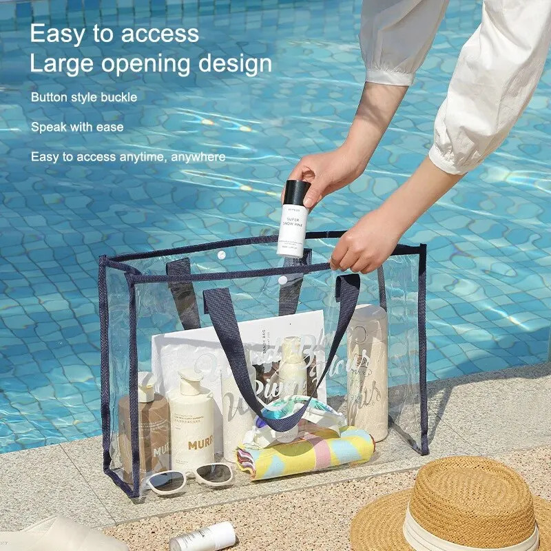 1PC Transparent Waterproof Portable Cosmetic Bag Transparent Travel Bag Fashionable PVC Beach Bag 250224
