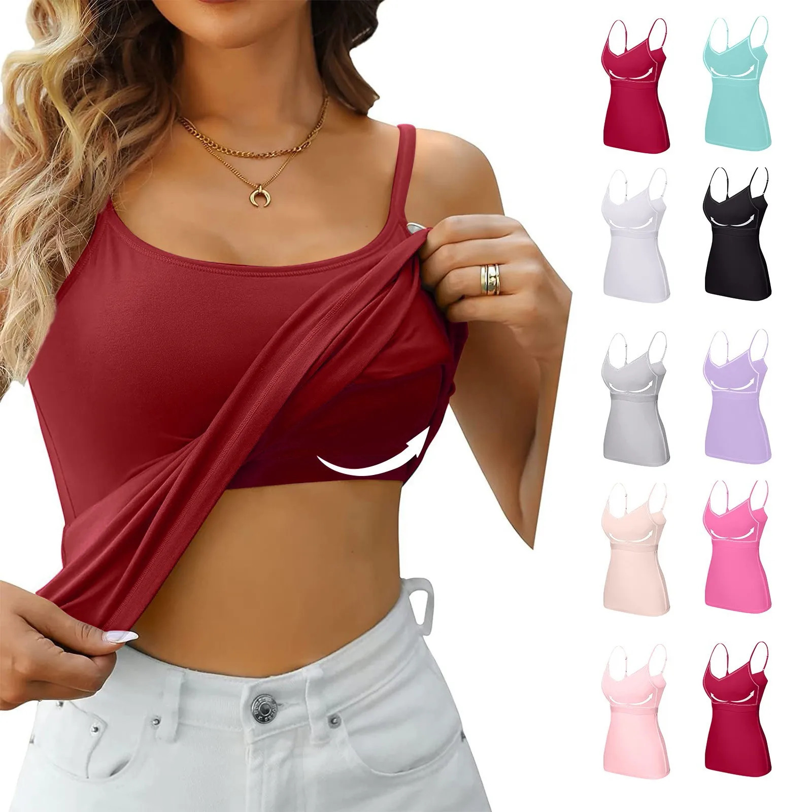 Padded Bra Tank Top Women Modal Spaghetti Solid Cami Top Vest Female Adjustable Camisole With Built In Bra Fitness Clothing 250224