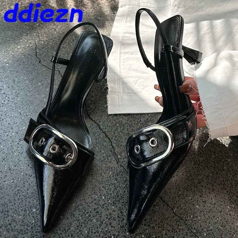 Female Slingbacks New Pumps Slides Women Heels Shoes 2025 Pointed Toe Footwear Fashion Metal Buckle Ladies High Heels ShoesC250225