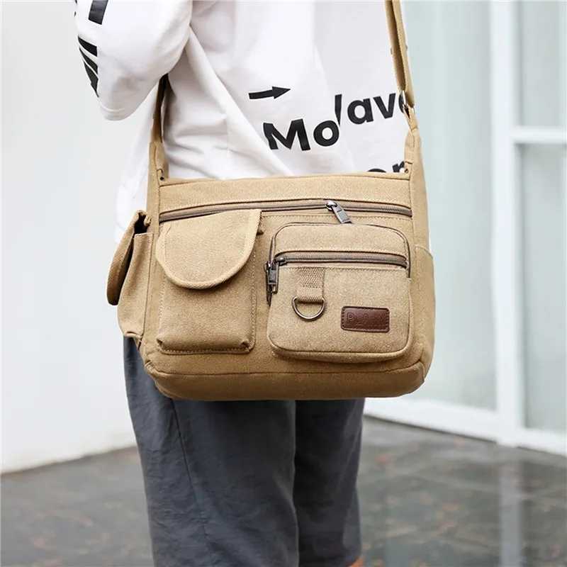 Mens canvas shoulder bag casual handbag travel mens cross body bag luxury messenger bag fashionable high-quality handbag Z250225