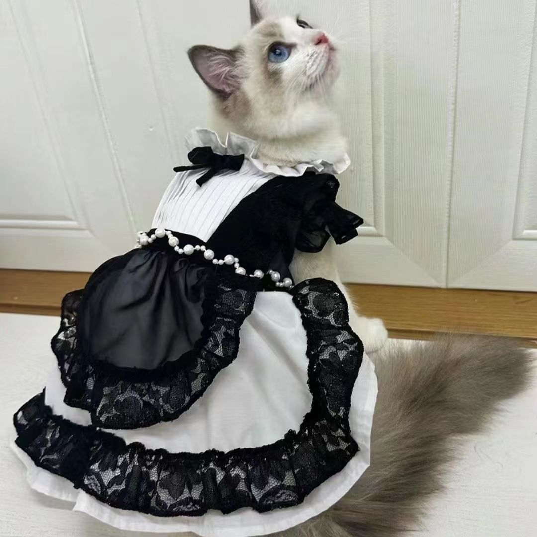 Stylish Pet Dress with Bow & Flutter Sleeves - Spring/Summer Tulle Outfit for Small Breeds