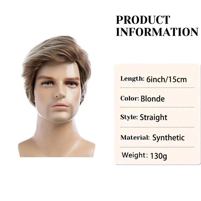 6 Inch Short Curly Synthetic Brown Wig Handsome Mens Heat Resistant Wig with Bangs for Daily Use 250224