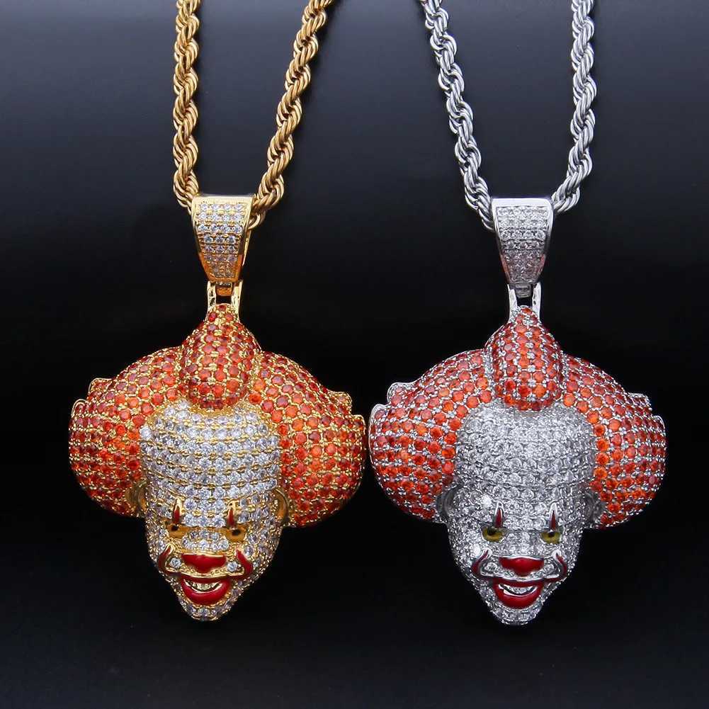 Hip-Hop Circus Clown Doll Mask Pendant Necklace Set with Zircon Colored Dripping Oil Mens Fashion Pendant Chain Cute Jewelry X250224
