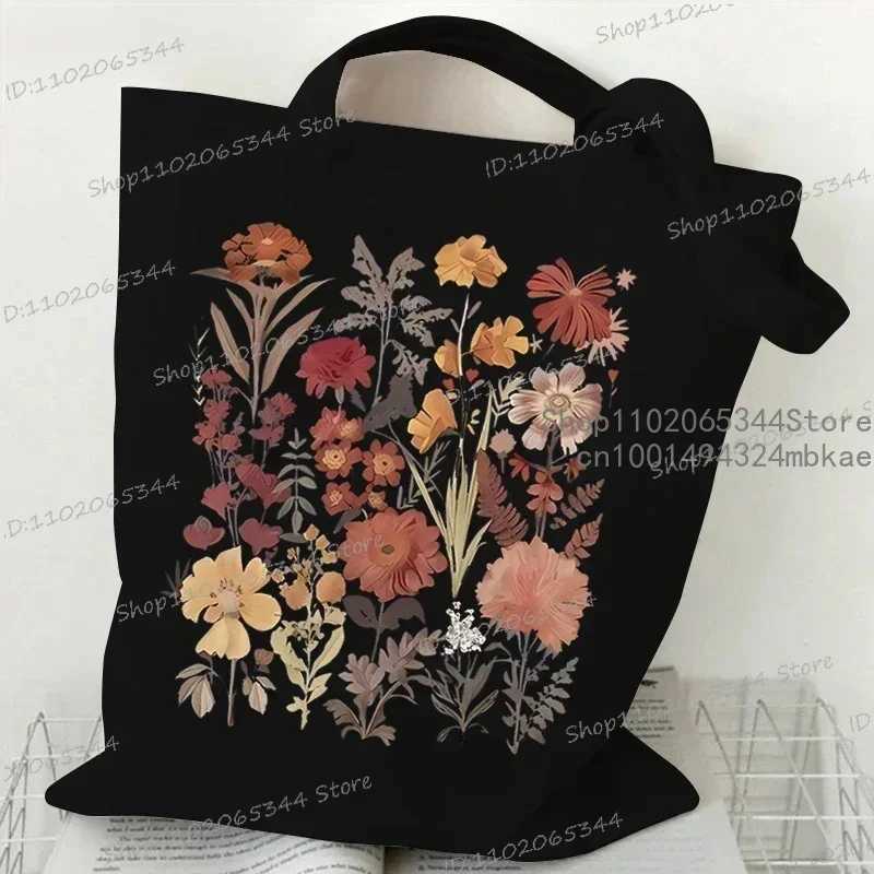 Floral Moon Women Shopping Tote Bags Canvas Large Capacity Student Casual Plant Style Shoulder Bag Wild Flower Women Handbags Z250224