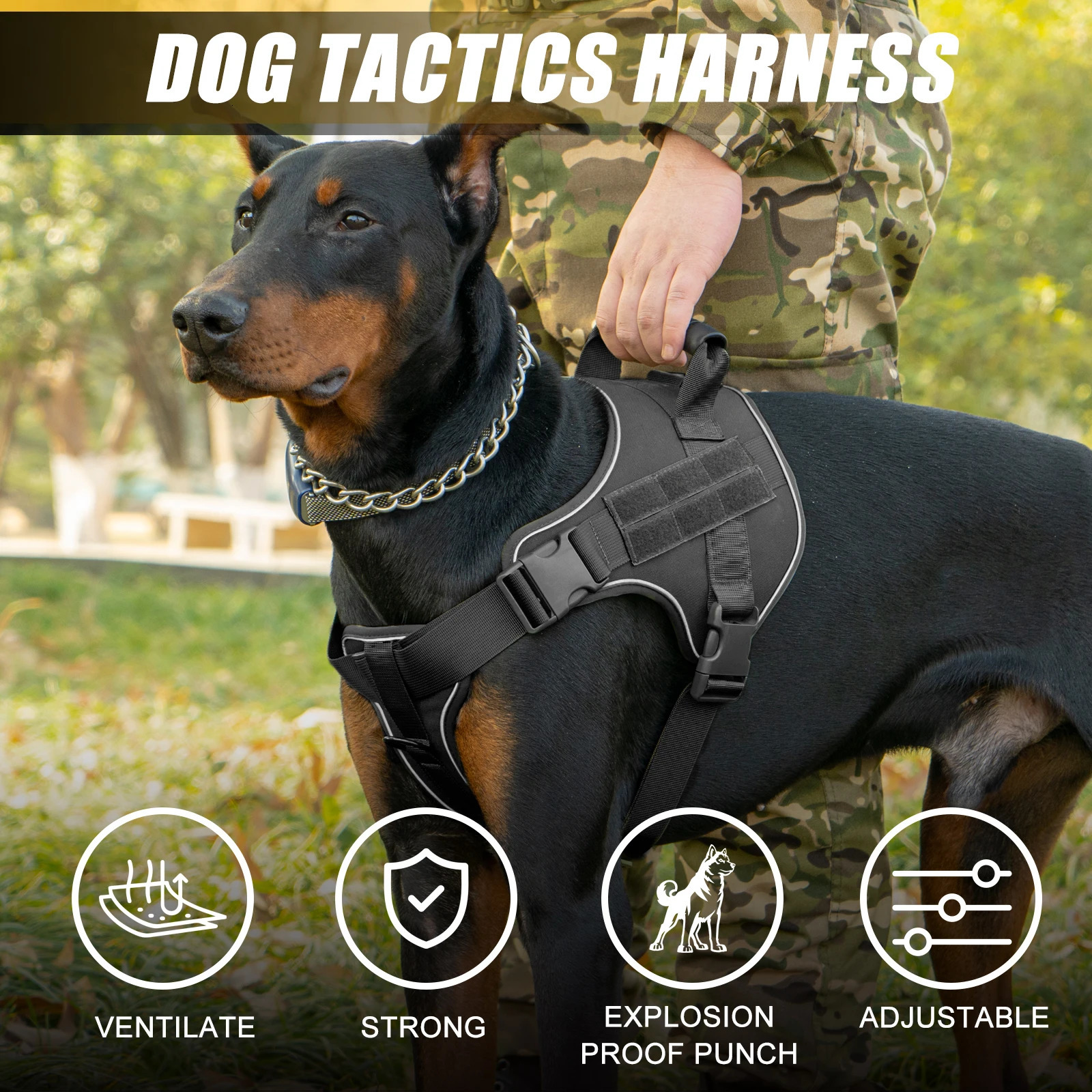 Tactical Dog Harness Pet Doberman Pinscher Pet Training Vest Dog Harness for Small Medium Large Dogs Explosion Proof 250224