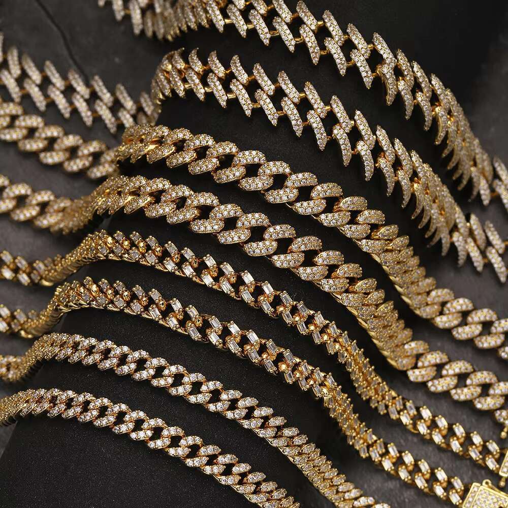 Hip Hop Wholesale Jewelry 9mm Iced Out Zircon 14k Gold Plating Sterg Sier Cuban k Chain Necklace
