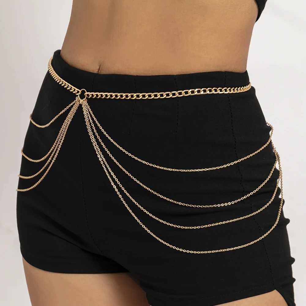 IngeSight. Z Punk Multi-layer Tassel Hip High Waist Chain For Women Gold Color Metal Chain Waistband Party Dr Belts AccorieXJ250224