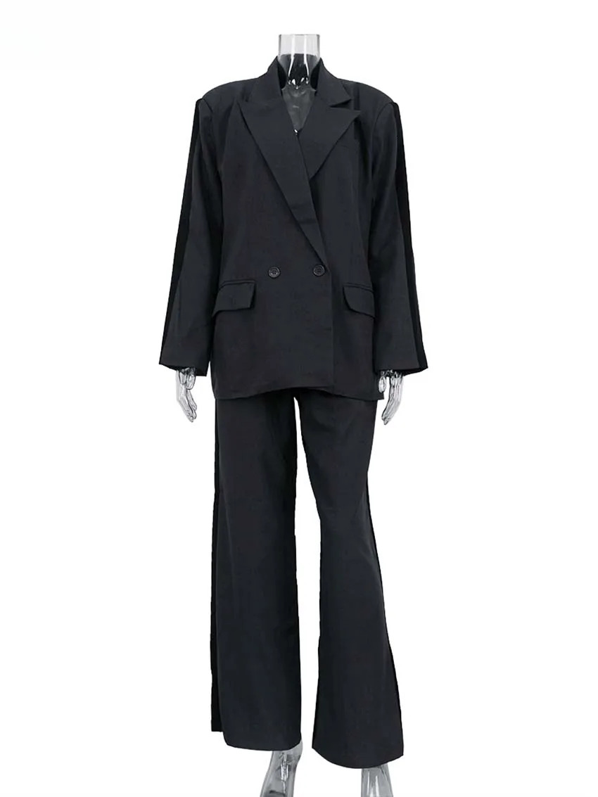 Elegant Grey Patchwork 2 Piece Women designer clothing Outfit Fashion Long Sleeve Button Blazers And Straight Simple Trousers Sets