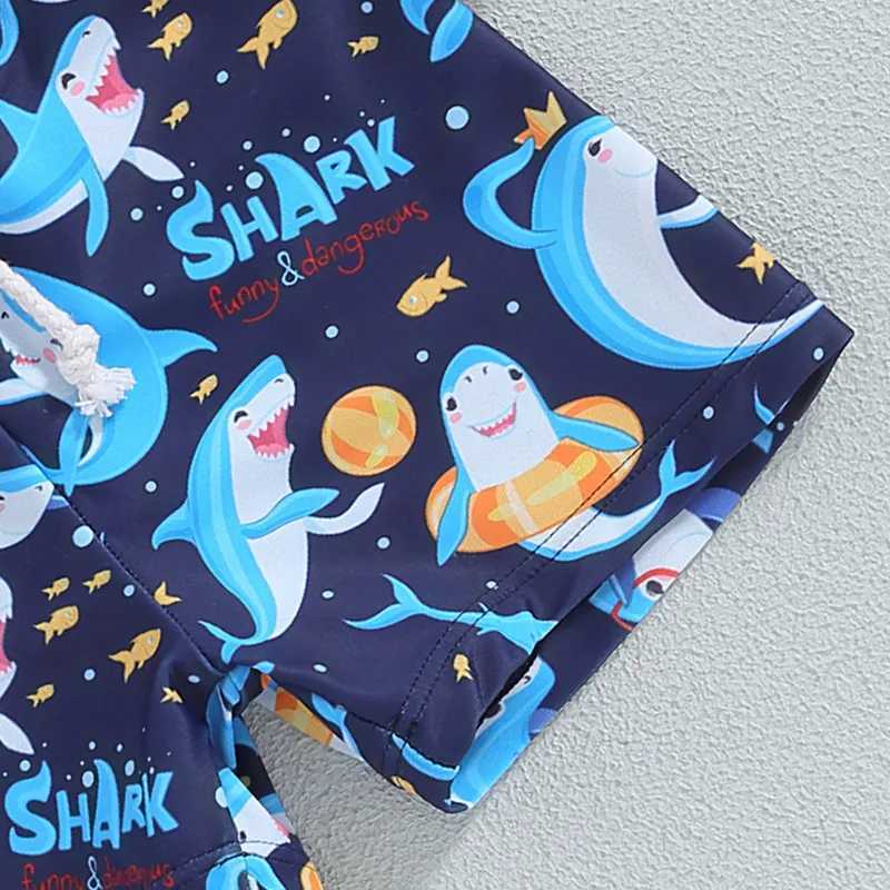 Preschool swim pants shark print elastic waist swim shorts for little boys swimsuit X250224