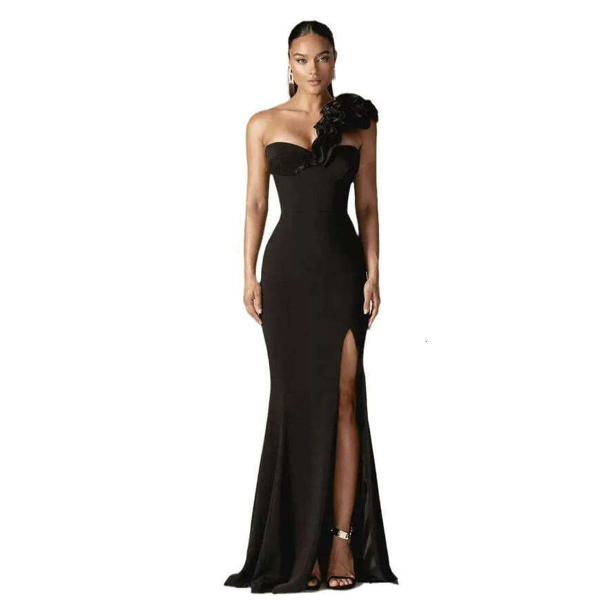 Elegant Evening Dresses For Women One Shoulder Sleeveless Backless Gown Ruffles Split Side Sweep Train Dress Party Prom Custom Made