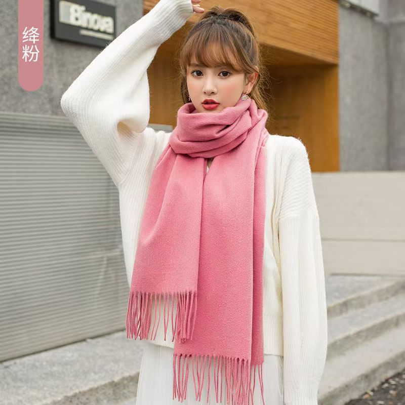 T173 wool scarf women spring and autumn 2025 new autumn and winter Korean version all-match cashmere neck scarf solid color
