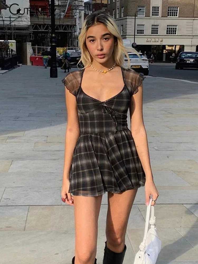 NIBBER grid pattern A-Line short Sve mini womens clothing 2021 summer casual elastic comfortable womens street clothingXJ250224