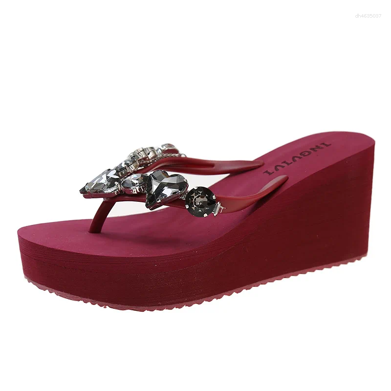Slippers Cool Sandals Women 2025 Summer High Heels Flip ps Women's Rhie Glass Peach Heart Slope Heel Clip On Beach hurenlakeshoes