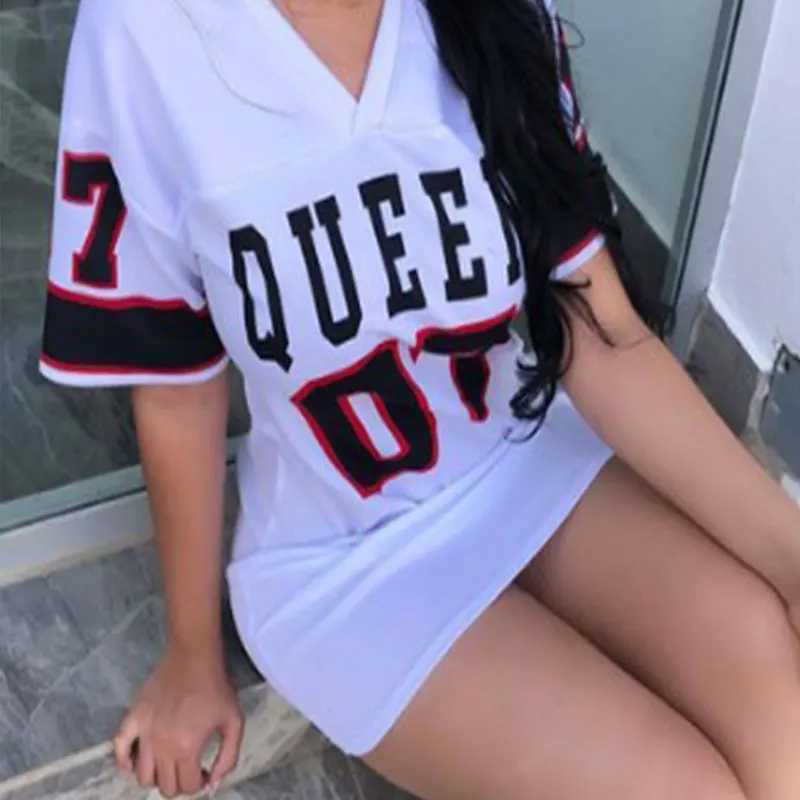 Fashionable V-neck queen letter printed dress short Sve basket sports style sexy loose Fe clothing streetwear casual wearXJ250224