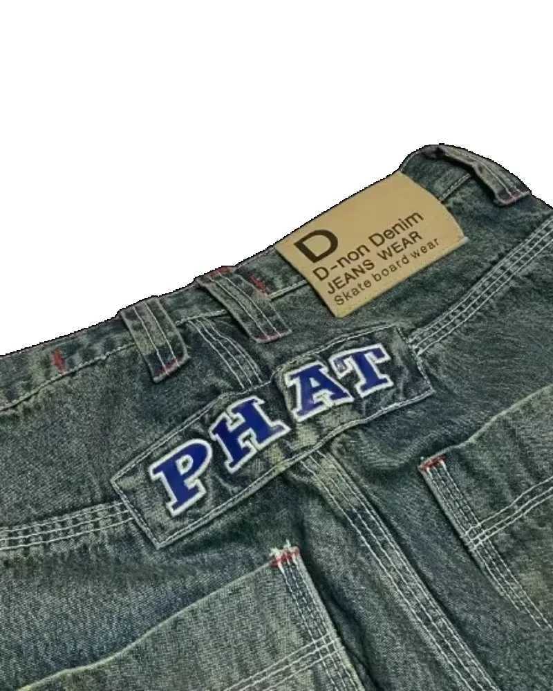 Men's Jeans Vintage Popular American New Letter Embroidered Pocket Jeans Men Y2K Gothic Hip Hop Popular Casual Wild Punk Wide-leg Pants z250225