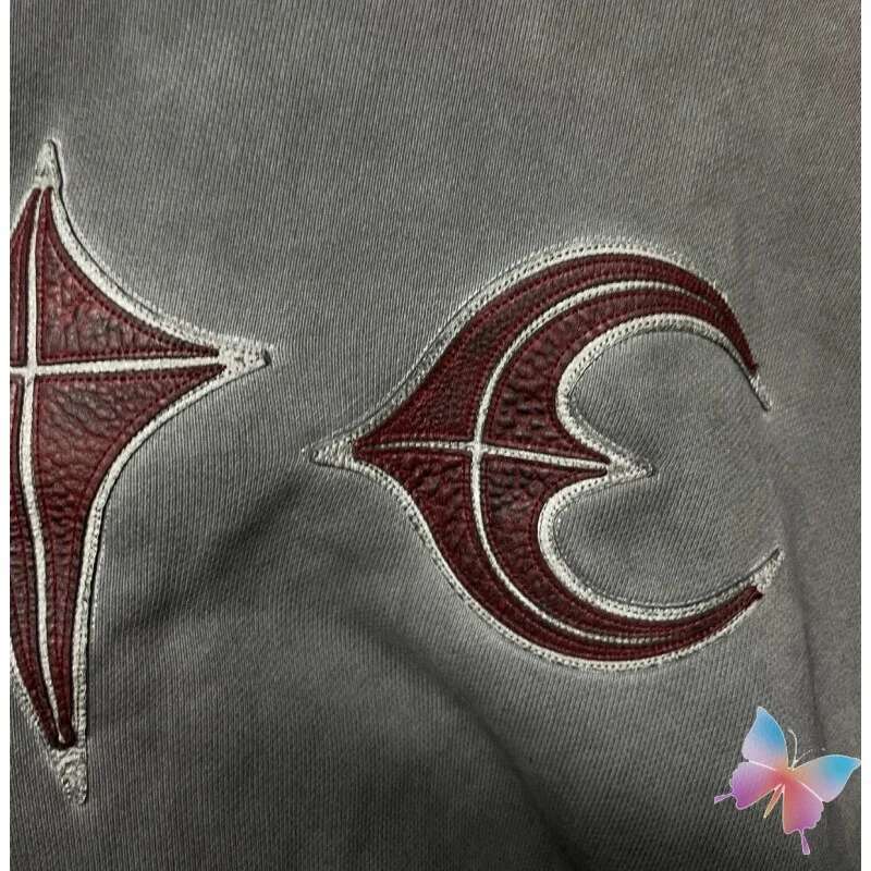 Winter High Quality Splicing Leather Star Moon THUG CLUB Hoodies Oversized Washed Retro Distressed Hole TC Hoodys Men Women