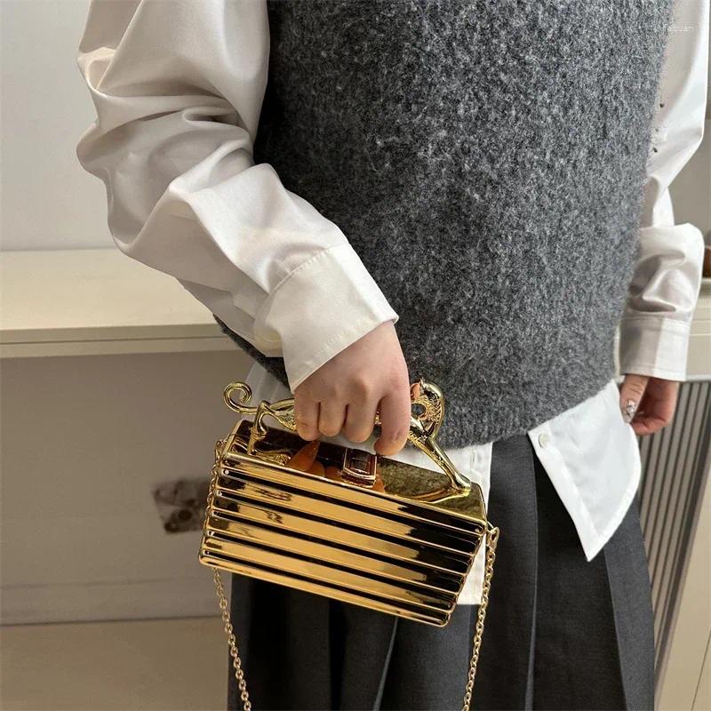 Totes Gold Women Party Evening Bag For Metal Handle Clutch Handbag Purse Chain Shoulder Crossbody Mini Box Bags B5 h7