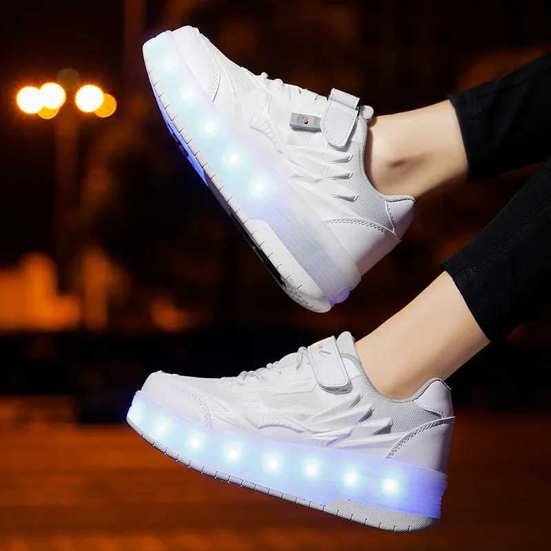Kid Roller Skate Shoes 2 Wheels CHIld Deform Sneakers Outdoor Sport Deformation Parkour RunAWay Boy Girl Youth Gift W250225