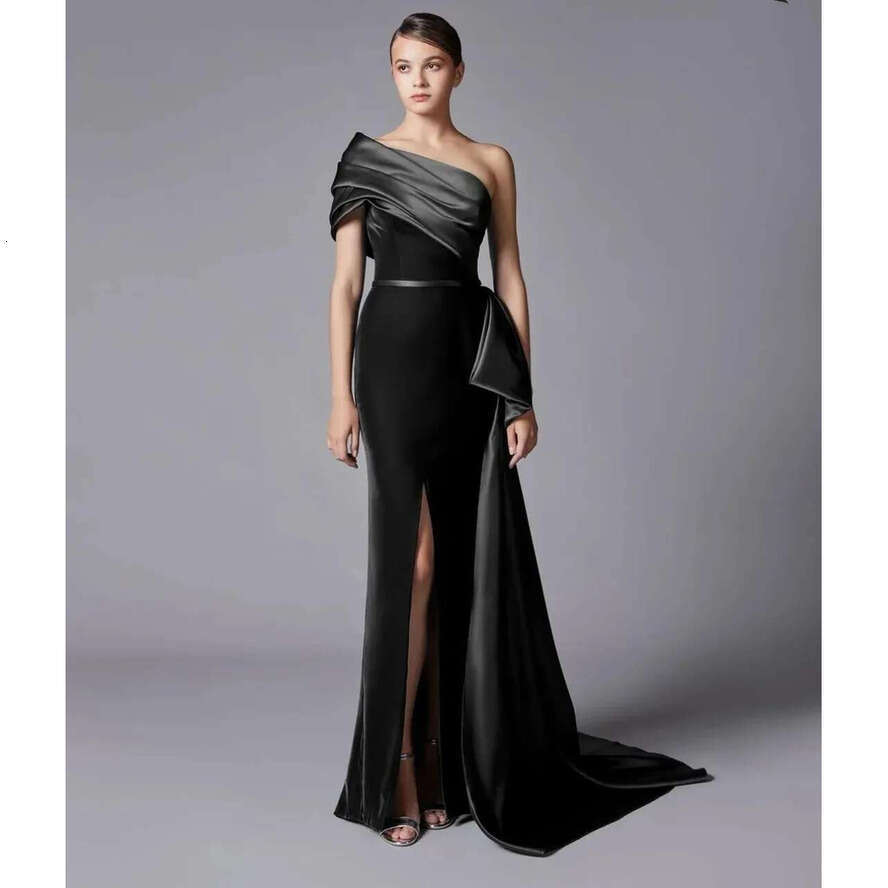 New Mermaid Formal Evening Dress 2025 One Shoulder Pleated Silt Veet Satin Bury/Navy Blue Prom Party Gowns Robe De Soiree Abendkleider