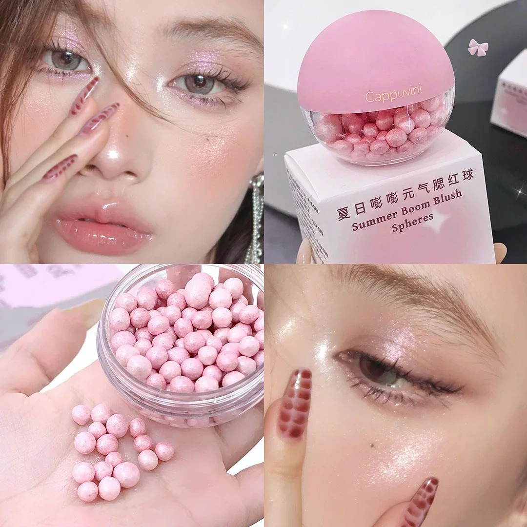 Shimmer Pearl Blush Highlighter Ball Glitter Highlight Palette Pink Brighten Face Natural Contour Cheek Blusher Makeup Cosmetics 250224