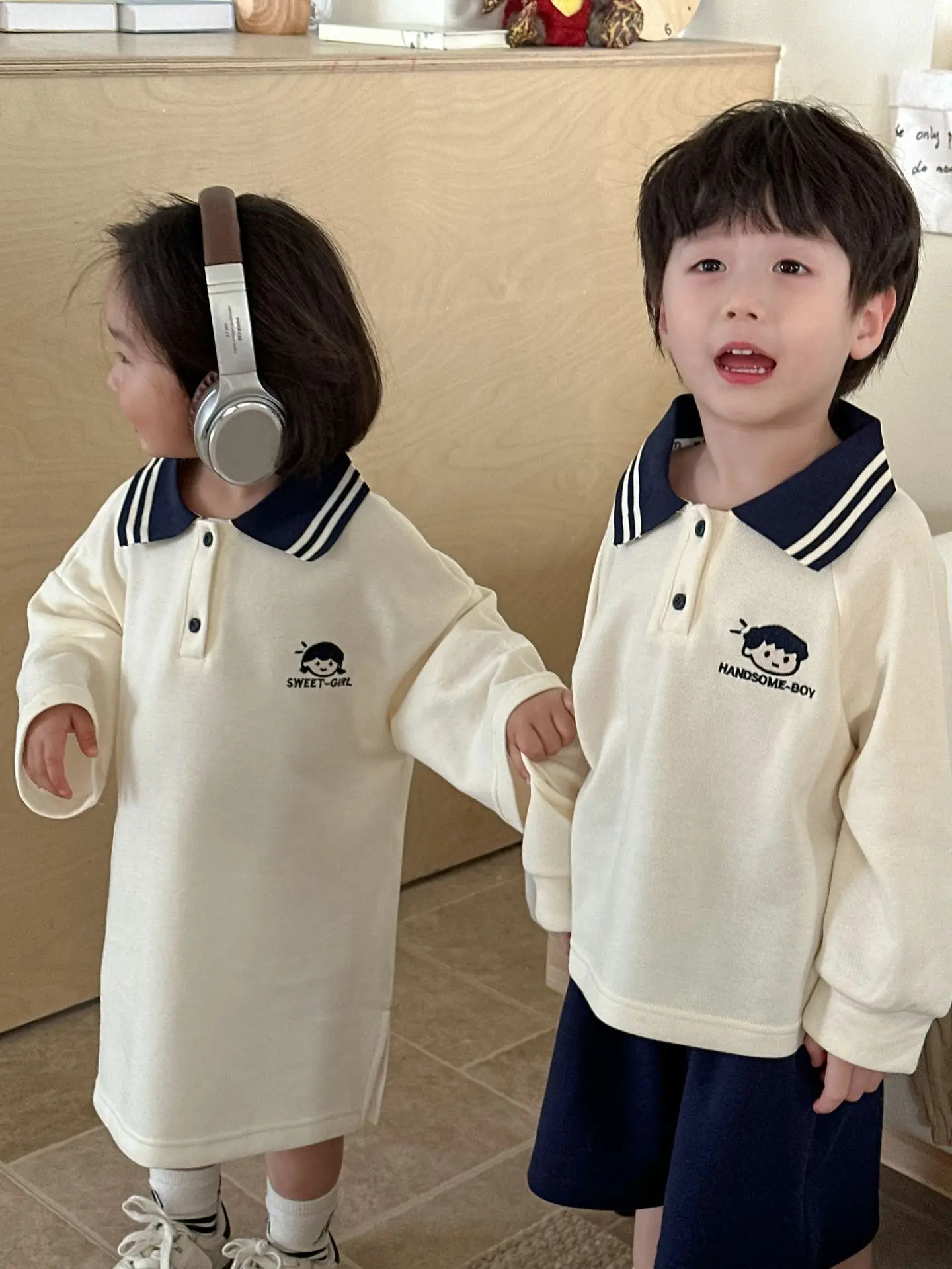 8894 Brother Sister Clothes Spring Summer Boys Two Piece Suit SweaterPant Or Girls Dress 250221