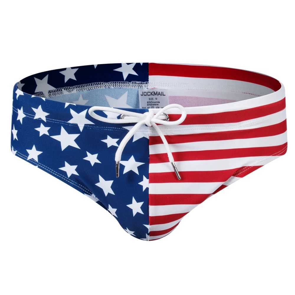 Push Up Men Swim Bikini Brief Trunks Sexy Swimwear Beach Surf Shorts Swimsuit Bathing Suit Save American Flag Print PatternXJ250224
