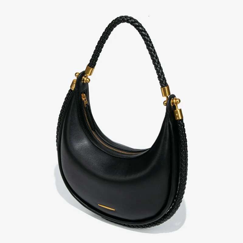 2025 New Designer Versatile Light Niche European And American Black Armpit Hand-Woven Crescent Bag