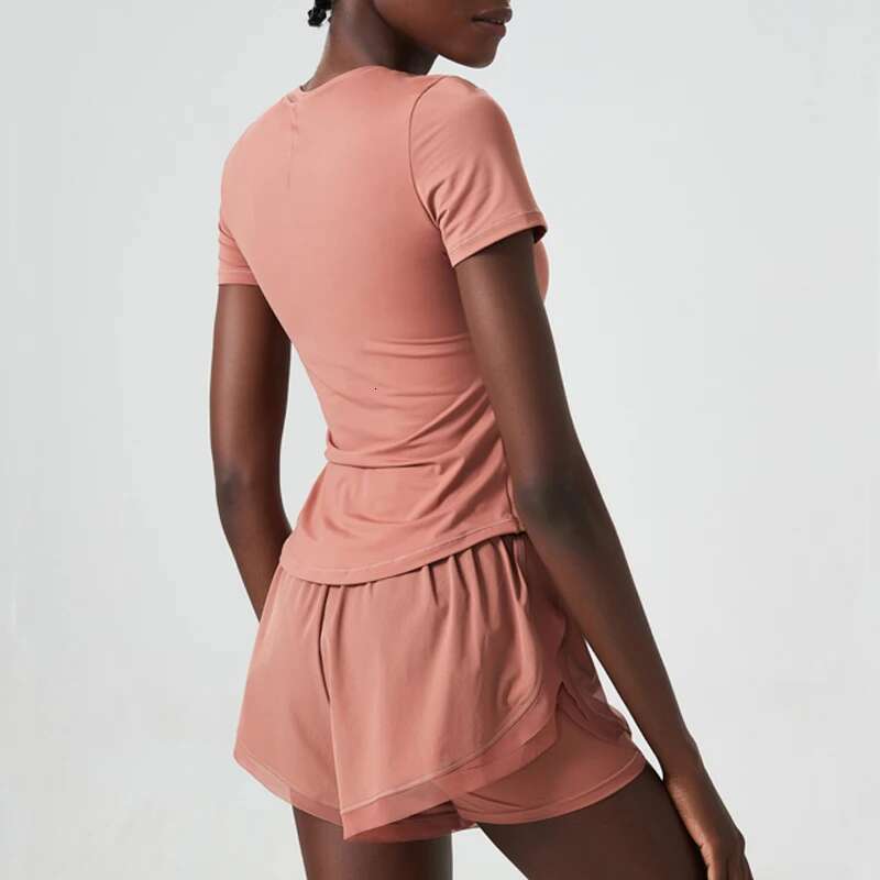 Summer Women T-shirt and shorts suit 2 Pieces Fiess Yoga Set Solid Color Sportswear Outdoor Running Suit Gym Clothes 2382