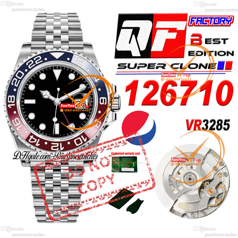 GMT 6710 Pepsi VR3285 Automatic Chronograph Mens Watch QF Red Blue Ceramic Bezel Black Dial 904L JubileeSteel Bracelet With Same Serial Card CHS Puretimewatches A6