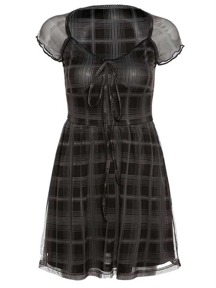 NIBBER grid pattern A-Line short Sve mini womens clothing 2021 summer casual elastic comfortable womens street clothingXJ250224