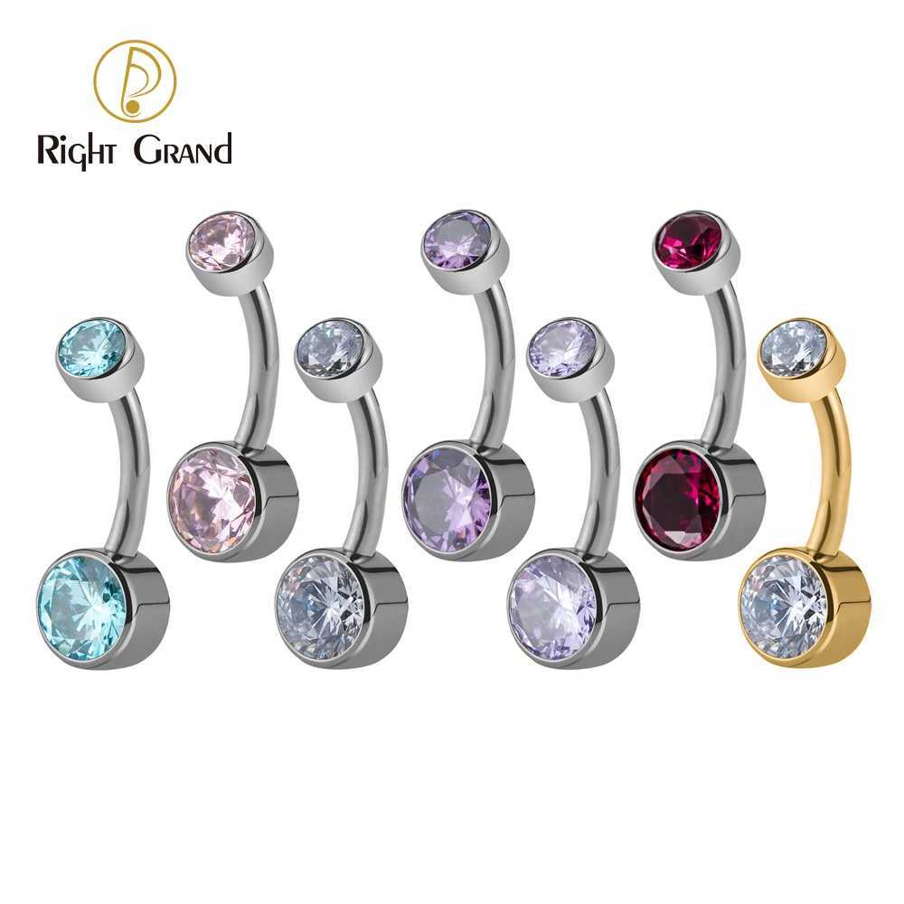 Right large ASTM F136 titanium belly button buckle ring 10mm 12mm with circular CZ internal thread NAVEL ring belly button rodXJ250224
