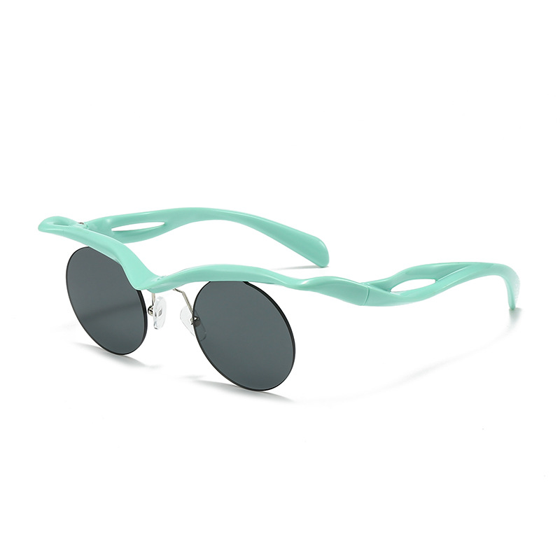 2025 cross-mirror European and American sunglasses women's round frame sunglasses men's trend ins, half-frame eyebrows no-frame sunglasses