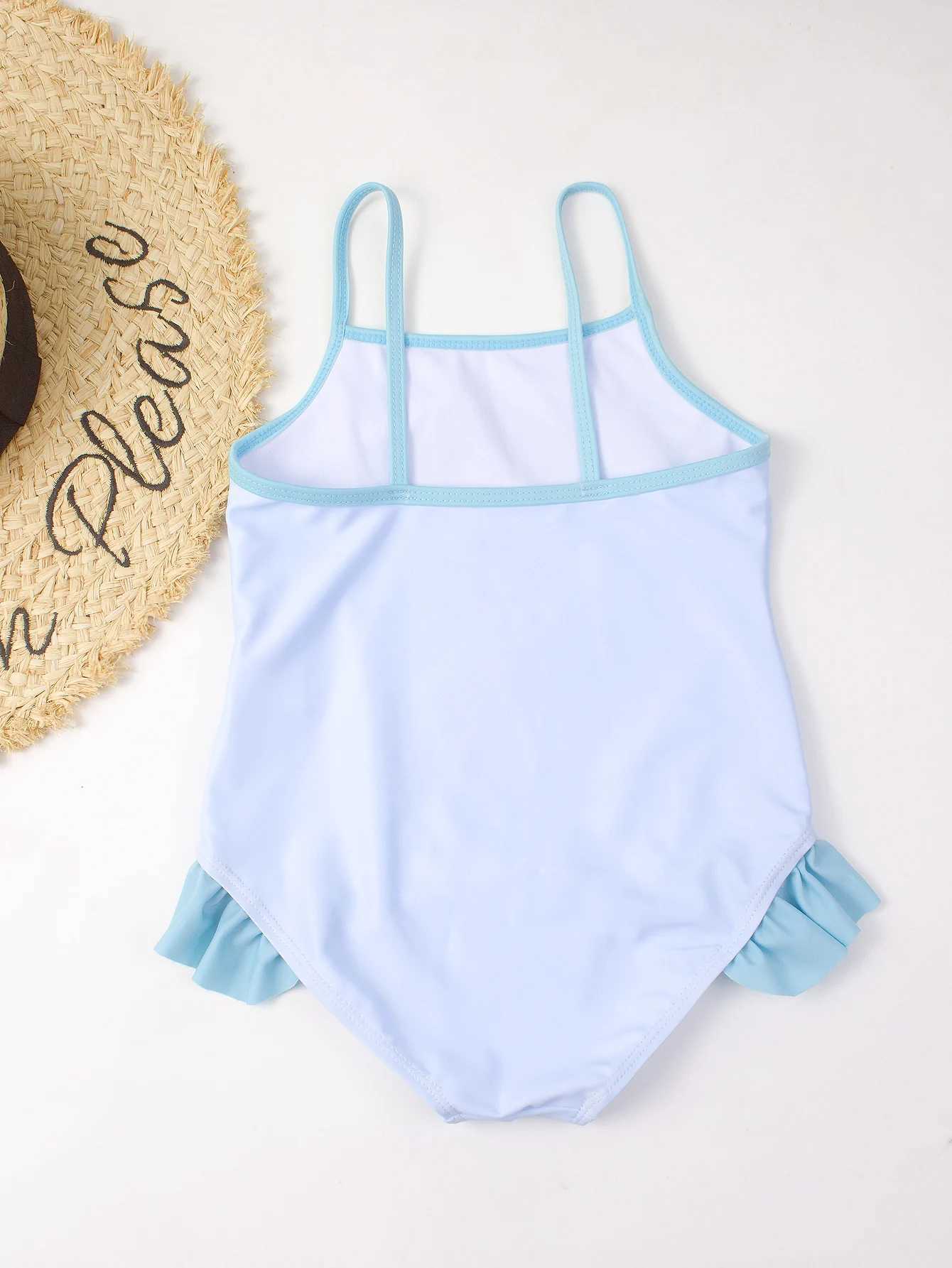 Girls Blue cartoon Cute Mermaid Graphic Ruffles Patchwork One Piece Swimsuit Swimwear Kids Summer Beach Bathing Suit X250224