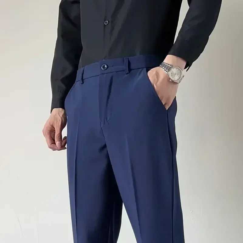 Mens Suit Pants Gray White Black Slim Business Casual Nine-point Pants Straight Plus Size Trousers Office Social Wedding W250225