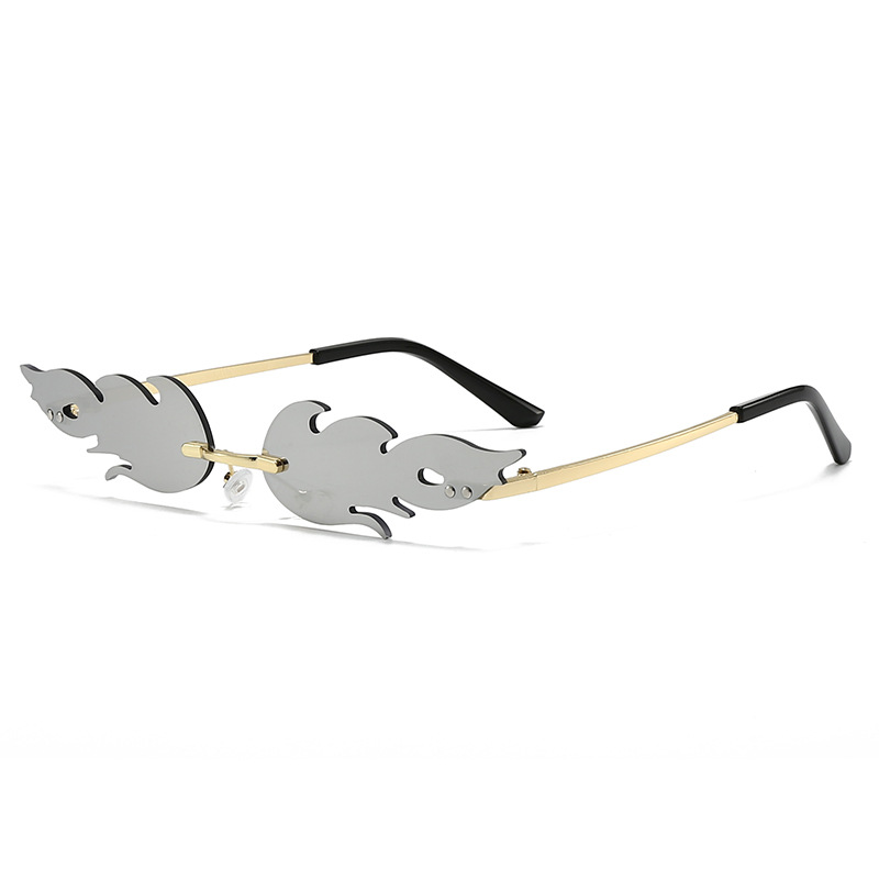 2025 new cross-border flame frameless sunglasses, personalized fashion trend feather sunglasses, metal party pose sunglasses.