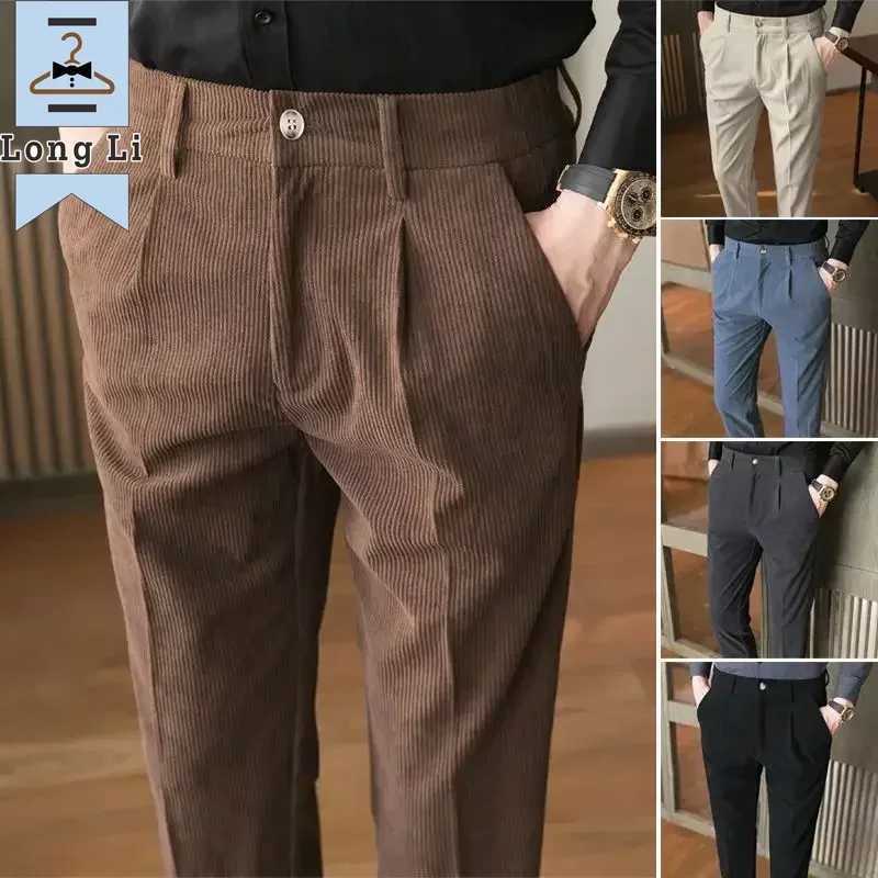Mens Casual Pants Autumn Winter 2023 New Corduroy Dress Pants Slim Korean Version of The Trend Brand Suit Pants W250225