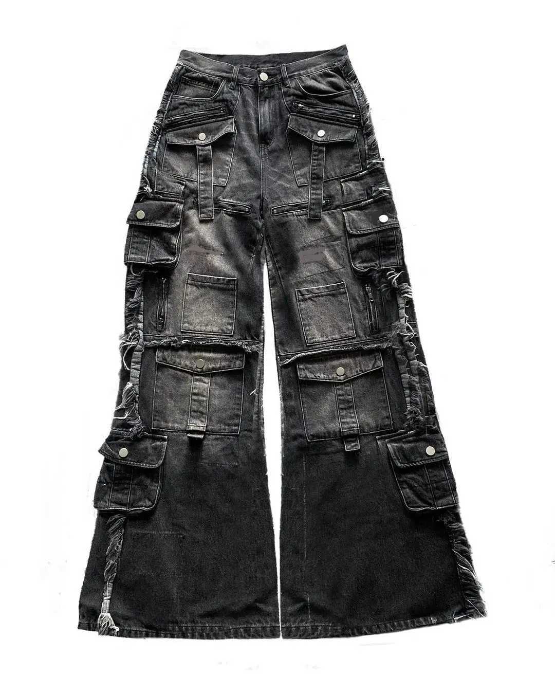 Men's Jeans Gothic Harajuku Y2K multi pocket washed black jeans mens loose drag pants street hip-hop rap 90s spicy girl wide leg pants z250225