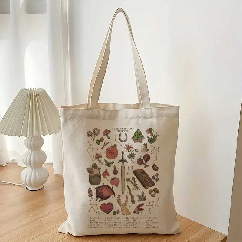 Canvas shopping bag portable shoulder bag stylish large capacity daily handbag Z250224