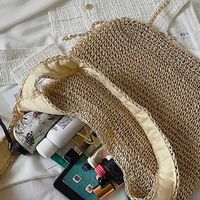 Bohemian Style Straw Bags For Women Large Capacity Handmade Beach Bag Large Capacity Tote Fashion Braided Handbag Armpit Pack