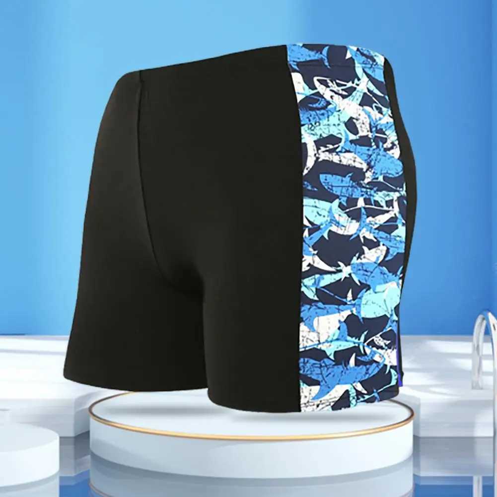 Swimming Shorts Boxers Mid-rise Swimming Trunks with Lining Elastic Waistband Swim Trunks Men Shark Print Swim Shorts BeachwearXJ250224